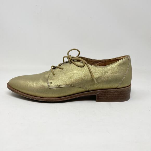 Madewell Frances Light Gold Metallic Leather Lace Up Oxford Shoes Womens 7.5 - Picture 4 of 17